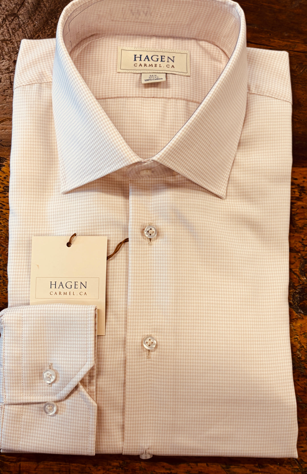 Hagen Carmel ECRU Puppytooth Dress Shirt