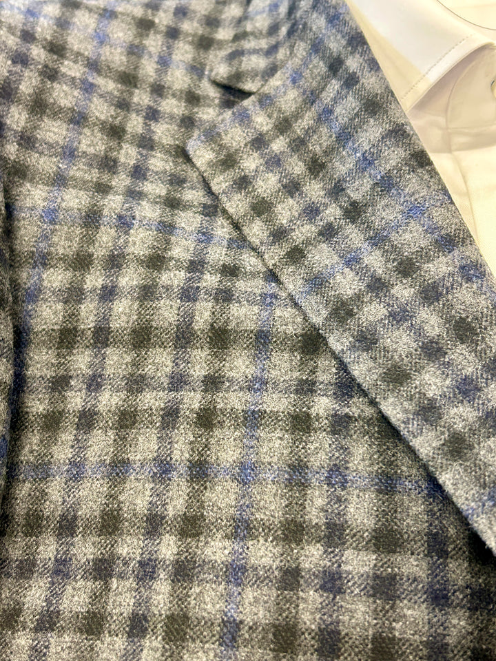 Samuelsohn Garner Flannel Check Sport Jacket - Grey Black Royal Wool
