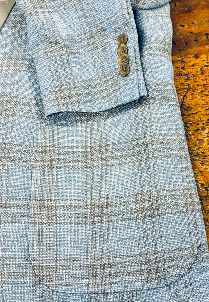 Jack Victor Hampton Knit Sport Jacket - Light Blue Brown Plaid Wool Blend