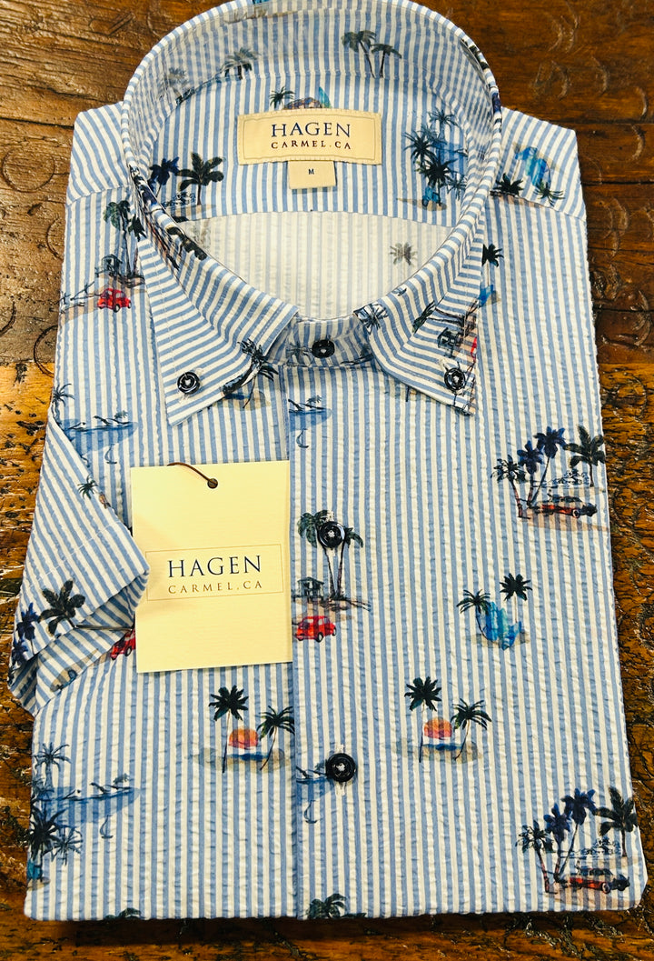 SEERSUCKER BEACH PRINT SHIRT
