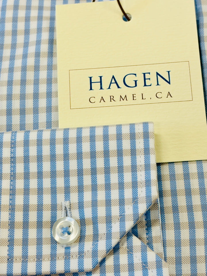 Hagen Carmel Sky Soft Check Dress Shirt - 100% Cotton, Modern Fit, Soft Spread Collar
