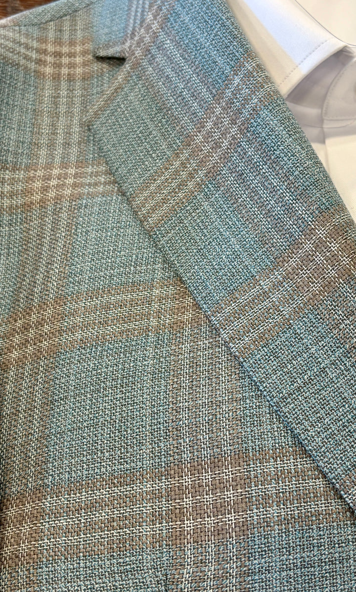 Jack Victor Gibson Plaid Sport Jacket - Mint Brown Super 130s Wool