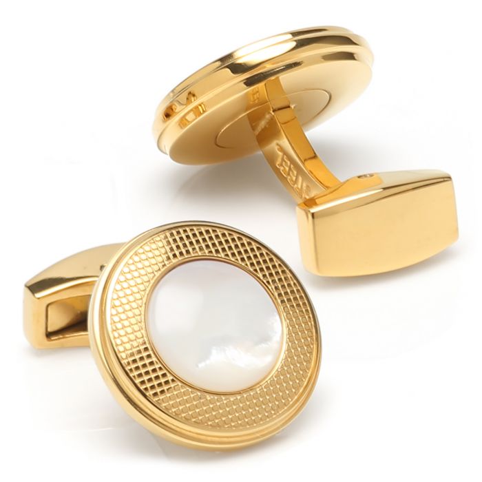 MOP ROUND CUFFLINKS - GOLD