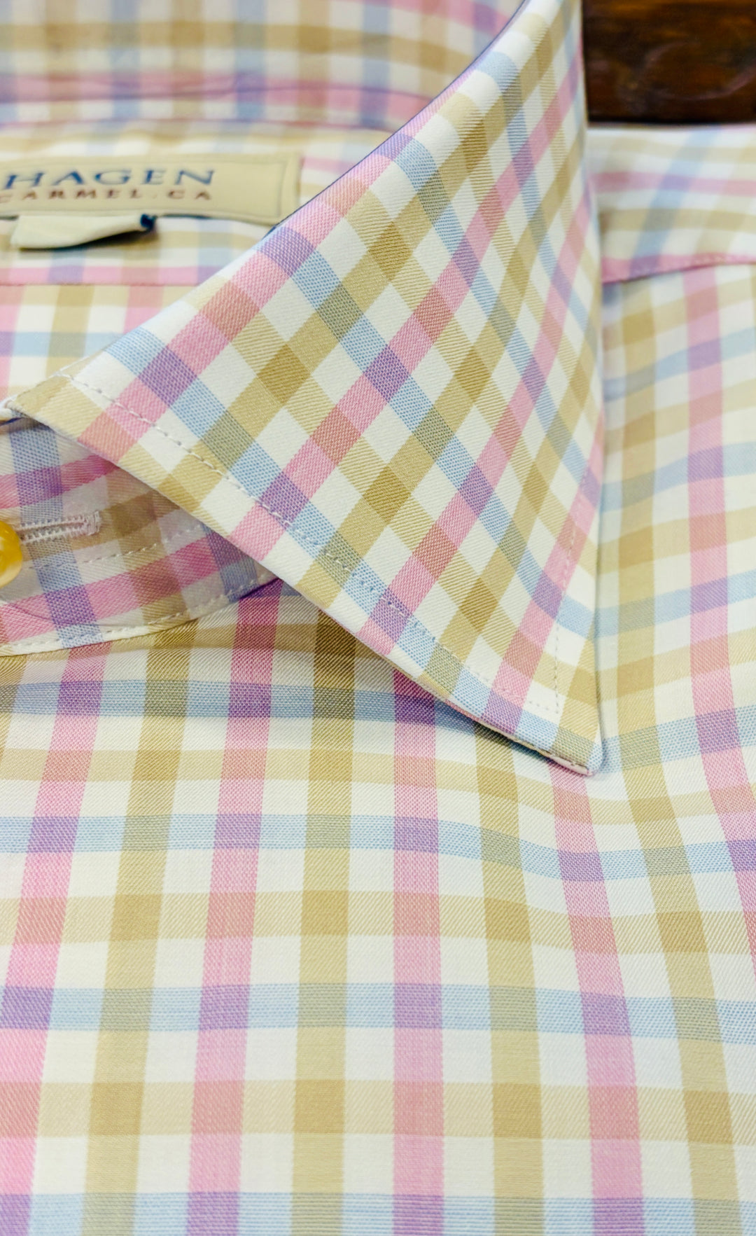 Hagen Carmel Summer Check Sport Shirt - Pink & Tan, 100% Cotton, Modern Fit