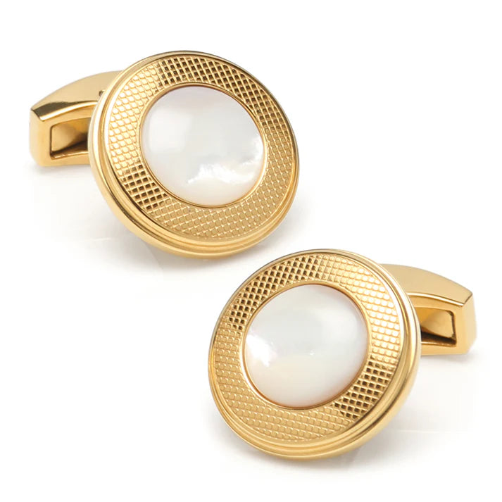 MOP ROUND CUFFLINKS - GOLD