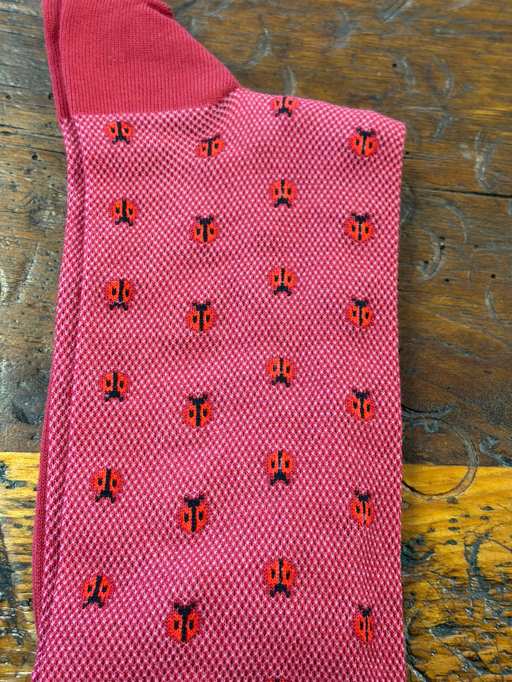LADYBUG SOCKS - BERRY - (US 8.-11) - MID-CALF