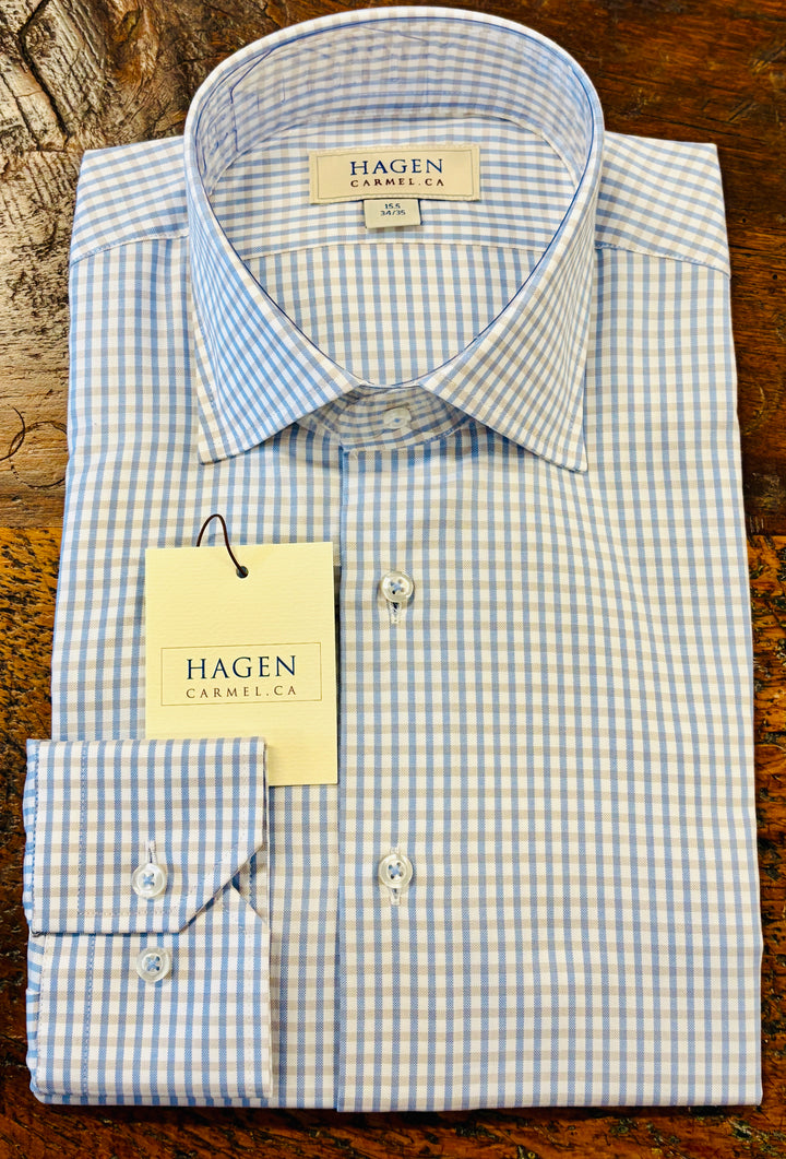 Hagen Carmel Sky Soft Check Dress Shirt - 100% Cotton, Modern Fit, Soft Spread Collar