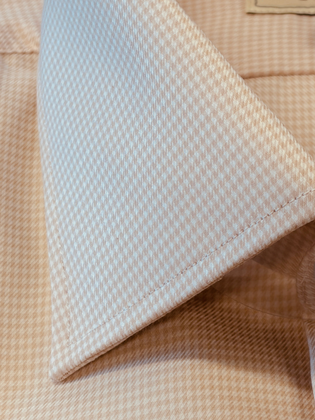 Hagen Carmel Ecru Puppytooth Dress Shirt - 100% Cotton, Modern Fit, Soft Spread Collar
