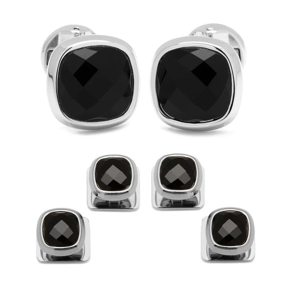 FACETED ONYX STUD SET