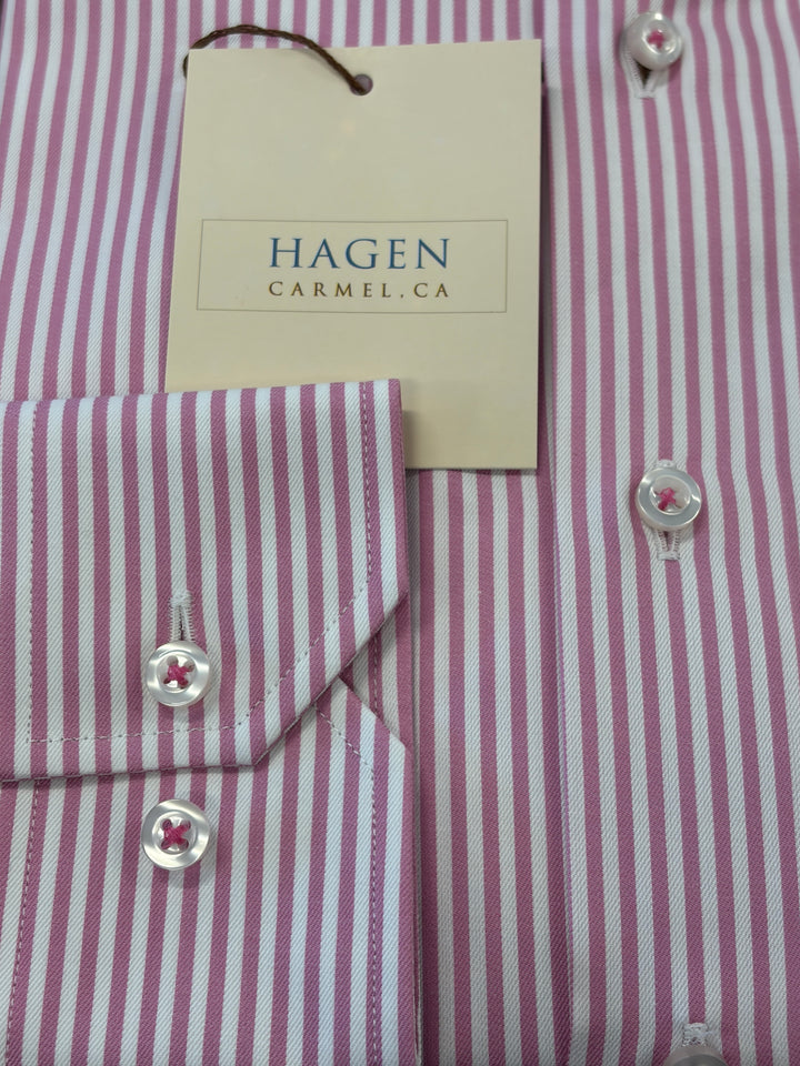 Hagen Carmel Pink Bengal Stripe Dress Shirt - 100% Cotton, Modern Fit, Soft Spread Collar